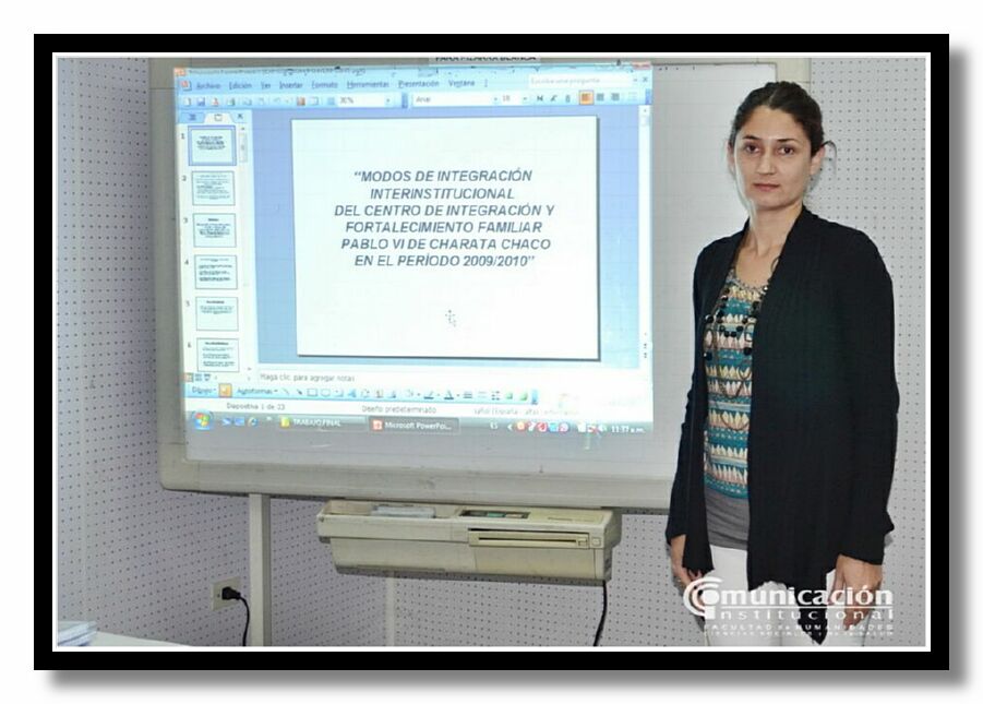 Paola Vanesa Wasilewski present� su trabajo final el 21/08 titulado: �Modos de integraci�n interinstitucional del Centro de Integraci�n y fortalecimiento Familiar �Pablo VI, de Charata, Chaco. Per�odo 2009/2010.�